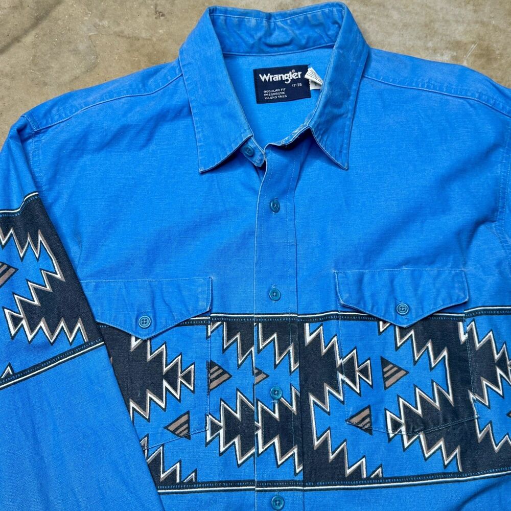 Vintage Wrangler Aztec  Brushpoppers Western Shirt long Sleeve Mens Size XL 90s